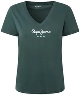 Koszulki i topy damskie - Pepe Jeans Damska koszulka Wendys z dekoltem w serek, Zielony (Regent Green), M - miniaturka - grafika 1