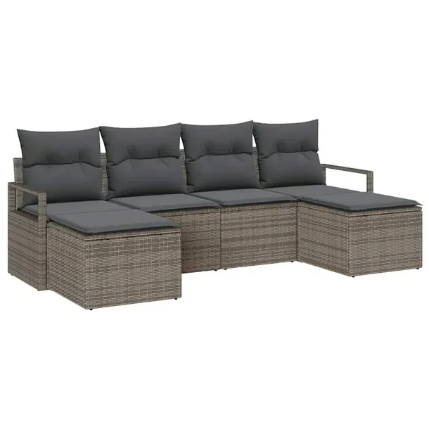 Zestaw Sofa Ogrodowa z Polirattanu dla 5 Osób, Szara, 70 cm Głębokość