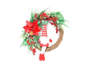 Dekoracja wisząca wieniec z krasnalem - 50 cm - 1 szt. - Ozdoby bożonarodzeniowe - miniaturka - grafika 1