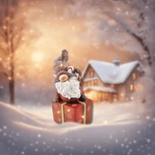 Ozdoby bożonarodzeniowe - Figurka LED Święty Mikołaj na prezencie 42,1 x 19,8 cm - miniaturka - grafika 1