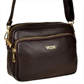 Torebki damskie - VEZZE włoska skórzana torebka brąz czekolada złote okucia - miniaturka - grafika 1