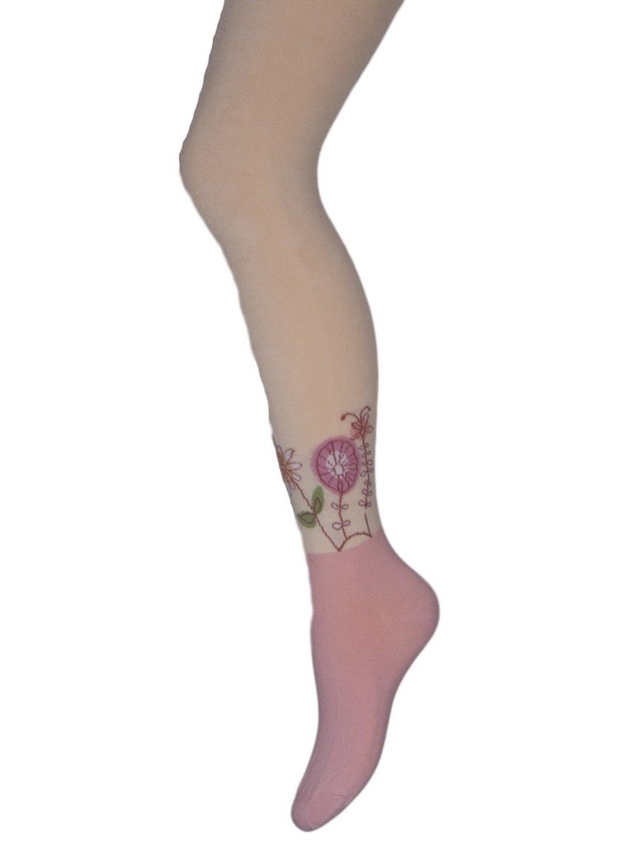 Dziewczęce rajstopy bawełniane kwiatki różowe Milusie r.140/146