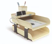 Przyborniki na biurko - Zestaw biurkowy organizer półki na dokumenty Arda Vintage kremowy - miniaturka - grafika 1