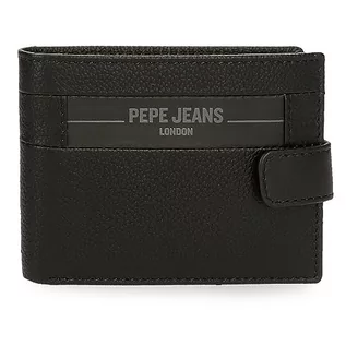 Portfele - Pepe Jeans Checkbox poziomy portfel z zamknięciem na zatrzask, czarny, 11 x 8,5 x 1 cm skóra, czarny, rozmiar uniwersalny, czarny, Einheitsgröße, Poziomy portfel z zapięciem na zatrzask - grafika 1