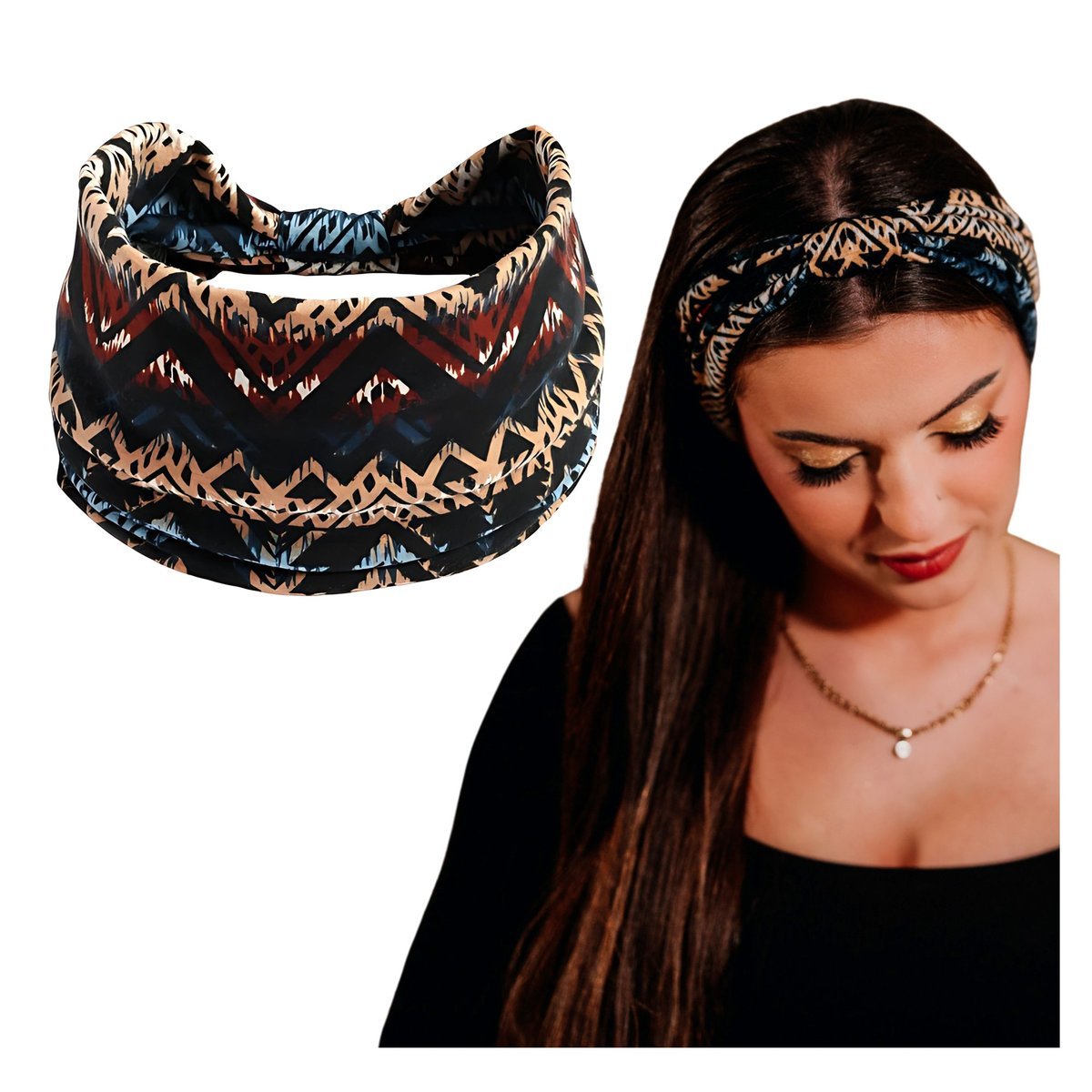 Opaska do Włosów Czarna Turban na Głowę Szeroka Elastyczna MIŁA W DOTYKU
