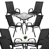 Meble ogrodowe - Meble ogrodowe 4 metalowe krzesła, stół z szkła hartowanego zestaw na taras czarny - miniaturka - grafika 1