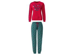 Bielizna nocna - Piżama damska z bawełny z nadrukiem (bluzka + spodnie) (XS (32/34), Czerwony/petrol/Myszka Miki) - grafika 1