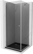Kabiny prysznicowe - Mexen Pretoria kabina prysznicowa uchylna 90x90 cm, grafit , chrom + brodzik Flat, czarny - 852-090-090-01-40-4070 - miniaturka - grafika 1