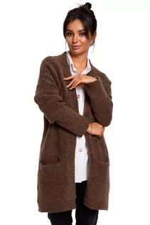 Swetry damskie - BK034 Kardigan gładki z kieszeniami - karmelowy (kolor brąz, rozmiar L/XL) - grafika 1