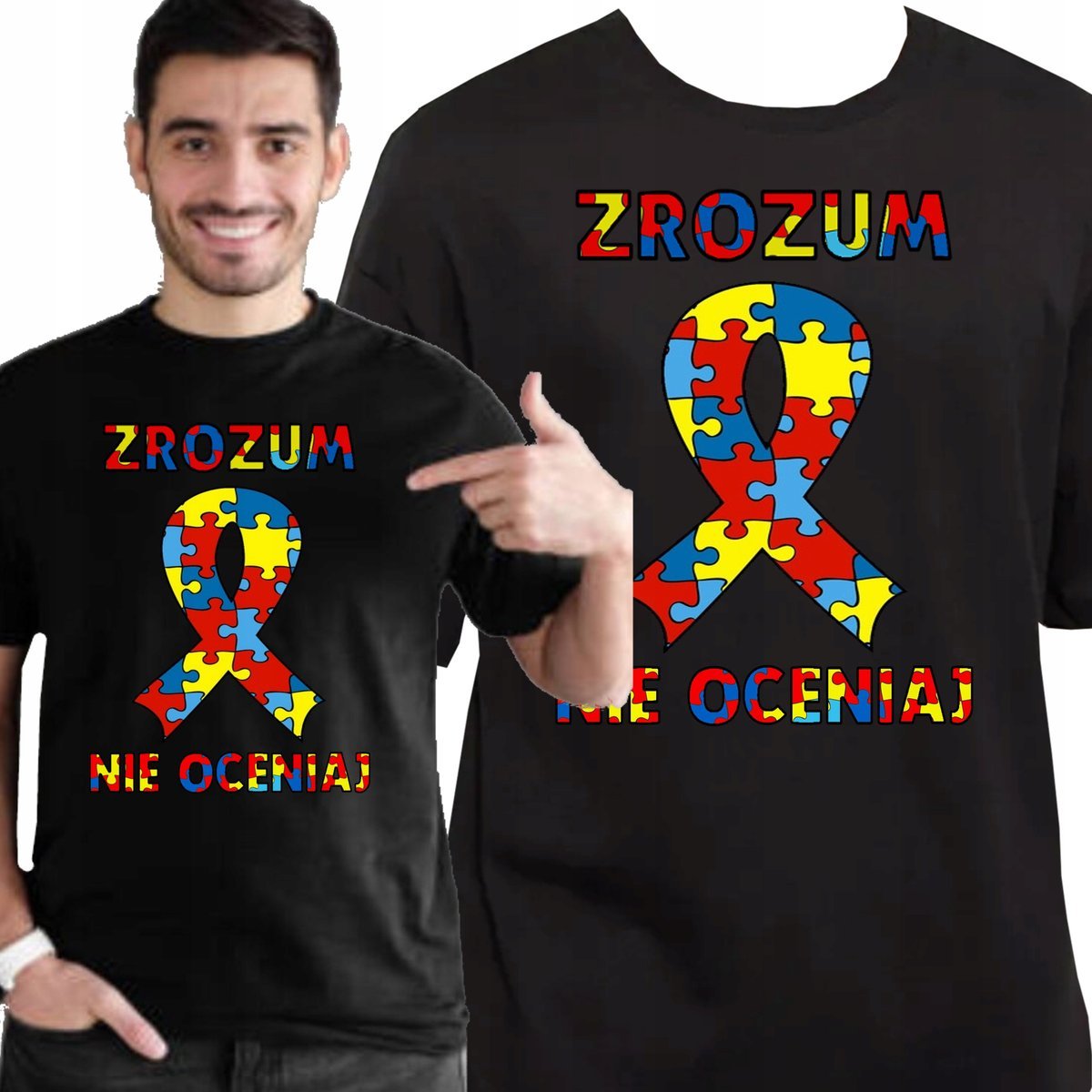 KOSZULKA AUTYZM ZROZUM NIE OCENIAJ DZIEŃ AUTYZMU AUTISM S 3466 CZARNA