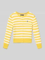 Swetry dla dziewczynek - Kardigan ze ściegiem warkoczowym i wyhaftowanym logo - miniaturka - grafika 1