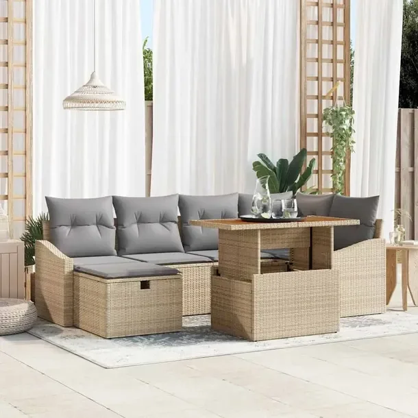 Zestaw Sofa Ogrodowa Rattanowa 7-częściowy Beżowy 70x100x2 cm