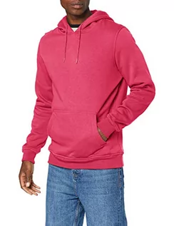 Bluzy męskie - Build Your Brand Męska bluza z kapturem Heavy Hoody dla mężczyzn, jednokolorowa z kieszenią typu kangur i ściągaczami, rozmiar od XS do 5XL, dostępna w wielu kolorach, Hibiskus Pink, L - grafika 1