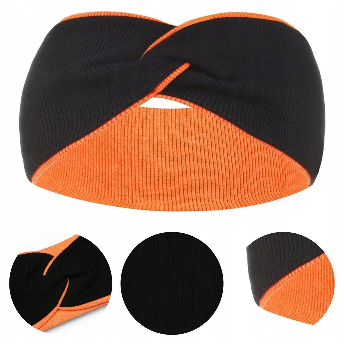 Opaska Dziecięca Bawełniana Przeplatana Bawełna 95% Czarna Pomarańcz 48-52