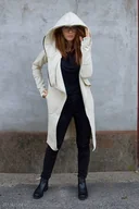 Bluzy damskie - Płaszcz damski z kapturem, bluza długa bawełniana - miniaturka - grafika 1