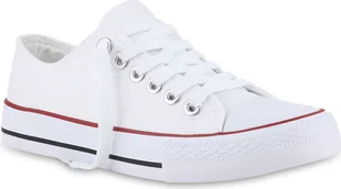 VAN HILL Damskie Trampki Niskie Sznurowane Wygodne Materiałowe Buty Casualowe 841314, Kolor: Biało Czerwony, Rozmiar: 39 - Trampki damskie - miniaturka - grafika 1