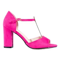 Sandały damskie - Różowe damskie klasyczne sandały na wysokim słupku Shelovet - miniaturka - grafika 1