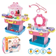Zabawki AGD - NoName 3 w 1 zestaw Kuchnia + Toaletka w przenośnej walizce W814A - miniaturka - grafika 1