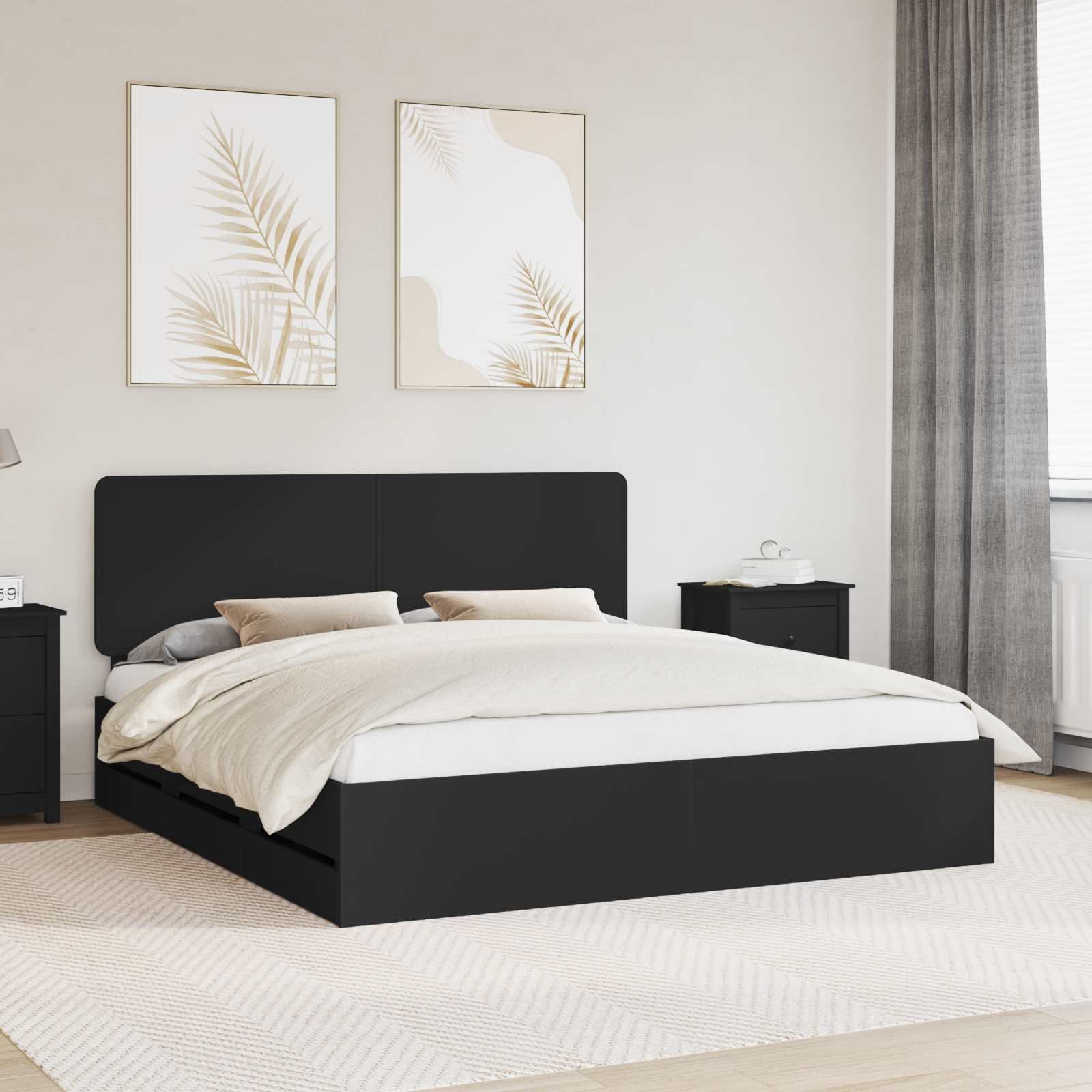 vidaXL Ramka łóżka z szufladą Czarny 200 x 200 cm Drewno inżynieryjne