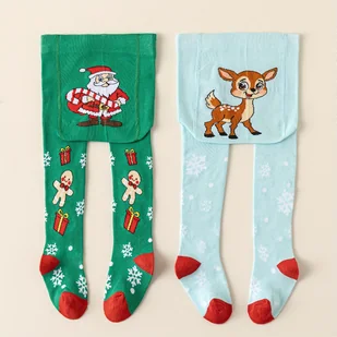 TEMU 2 pary legginsów dla niemowląt w świąteczne wzory, zabawny i uroczy design z wyjątkowym wykonaniem na świąteczne okazje - Świąteczny zestaw - Rajstopy dziecięce - miniaturka - grafika 1