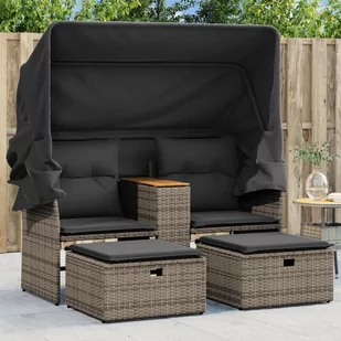 vidaXL 2-os. sofa ogrodowa z daszkiem i podnóżkami, szara, rattan PE - Sofy ogrodowe - miniaturka - grafika 1