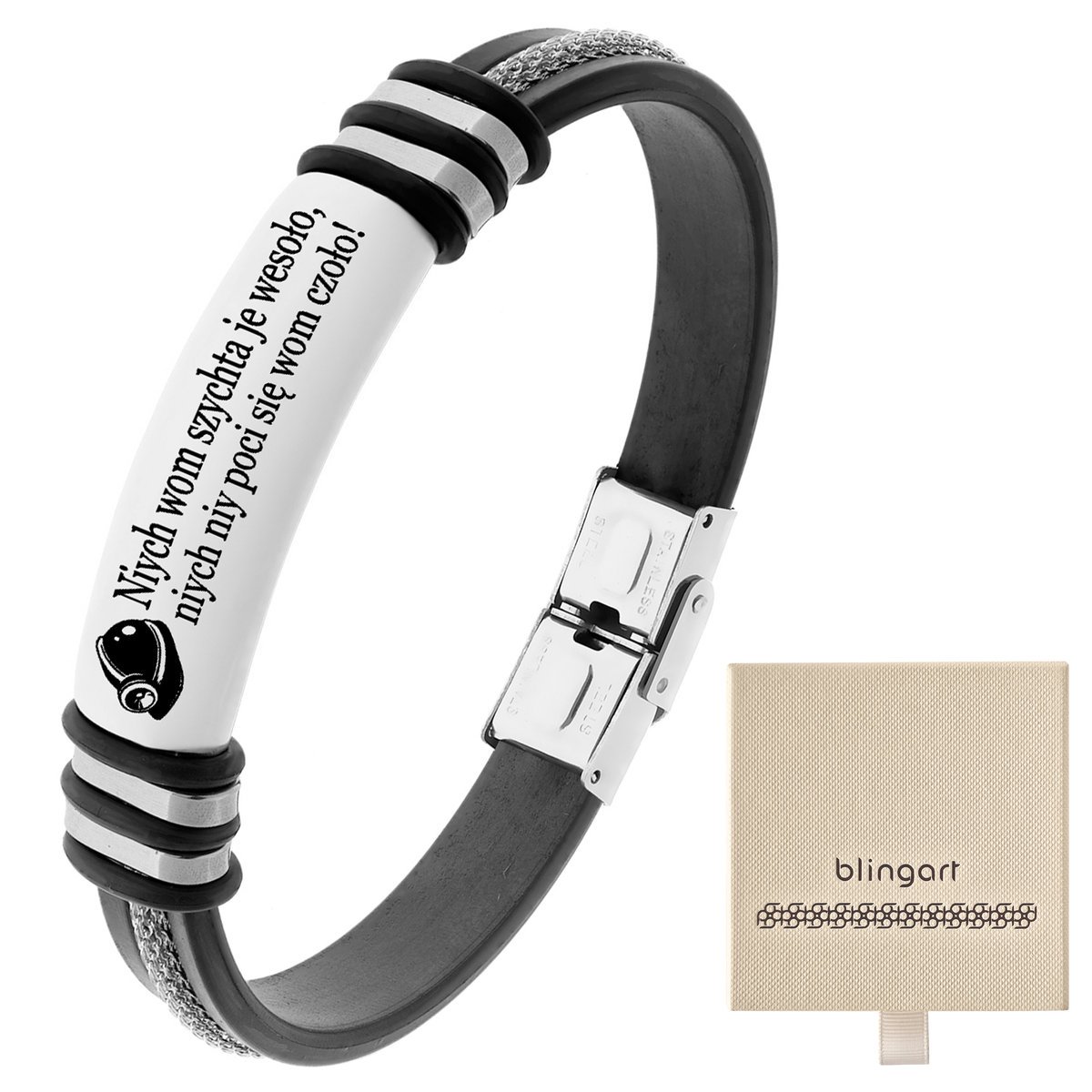 Bransoletka męska KAUCZUKOWA z grawerem łańcuszek