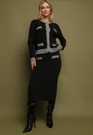 Komplety damskie - Szary Dzianinowy Komplet z Bawełną Kardigan i Spódnica Amantta - miniaturka - grafika 1