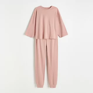 Piżamy damskie - Reserved Reserved - Dwuczęściowa piżama z bawełny - Różowy - grafika 1