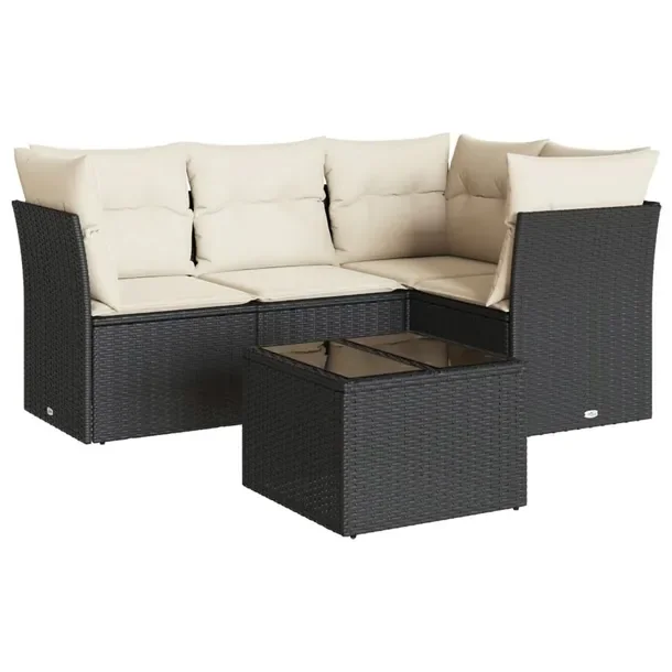 Zestaw wypoczynkowy rattan PE, czarny, 179x124x69 cm, kremowy