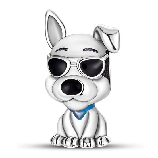 Zawieszka Charms SREBRO 925 Koralik Piesek w okularach przeciwsłonecznych