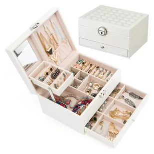 Lilienne Szkatułka na biżuterię z szufladą i lusterkiem ecru ORGBIZSP01153-2 - Biżuteria - akcesoria - miniaturka - grafika 1