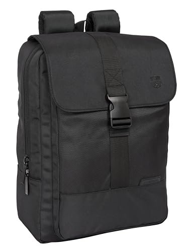 F.C. BARCELONA PREMIUM Plecak na laptopa 13,3'' i USB z klapą, idealny dla młodzieży w różnym wieku, wygodny i wszechstronny, jakość i wytrzymałość, 29 x 12 x 39 cm, czarny, Czarny (Black), Estándar,