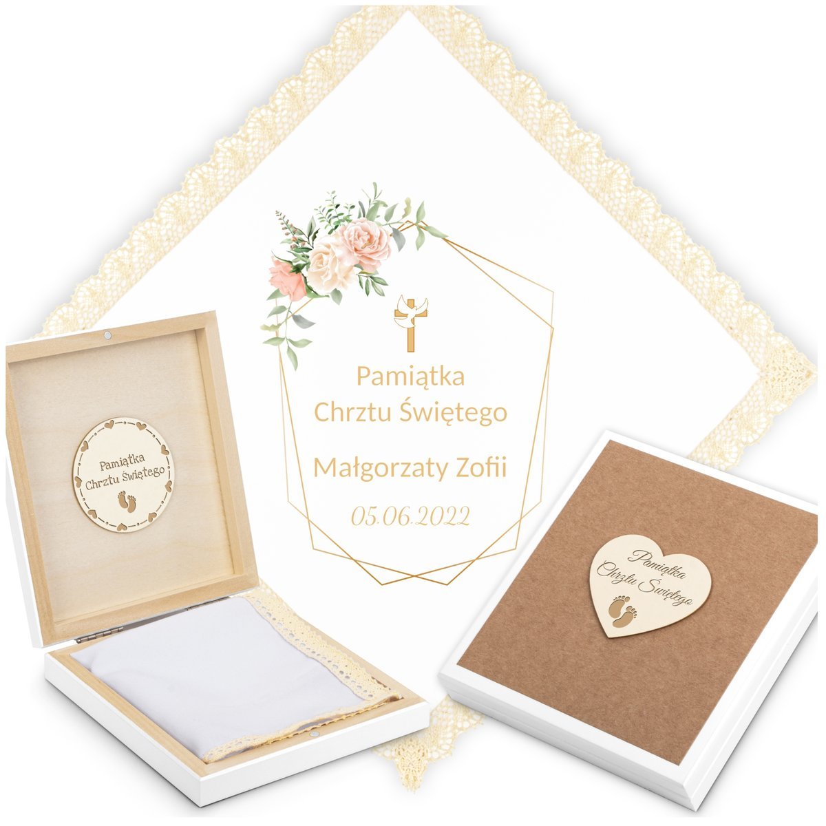 Szatka do Chrztu z Imieniem Biała Szatka na Chrzest + PUDEŁKO szt