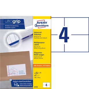 Avery Zweckform Etykiety ZF A5 105x74mm 6133(200) białe uniwersalne - Etykiety do drukarek - miniaturka - grafika 1