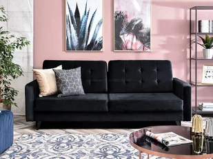 ROZKŁADANA KANAPA WOLNOSTOJĄCA DO SALONU AURA CZARNA Z WELURU - Sofy i kanapy - miniaturka - grafika 1