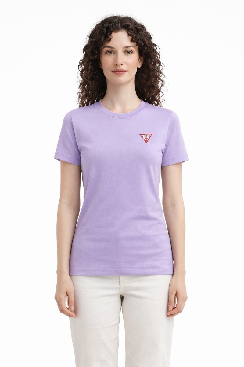 GUESS DAMSKI T-SHIRT FIOLETOWY PROSTY Z LOGO M I4A