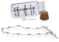 Różańce - Różaniec / bransoletka srebrna w szklanej buteleczce z grawerem! 2g - miniaturka - grafika 1