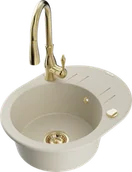 Zlewozmywaki z baterią - Mexen Kevin zlewozmywak granitowy 1-komorowy z ociekaczem i baterią kuchenną Savita, beżowy - 6517-69-672601-50 - miniaturka - grafika 1