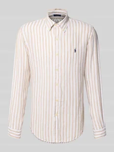 Koszula lniana o kroju custom fit z kołnierzykiem typu button down - Koszule męskie - miniaturka - grafika 1