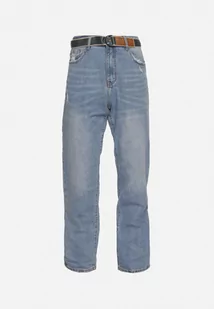 Niebieskie Jeansy Regular Bawełniane z Materiałowym Paskiem Hisperwa - Spodnie męskie - miniaturka - grafika 1