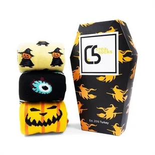 CREA SOCKS, kolorowe skapetki, 3 pary, HALLOWEEN w pudełku prezentowym, 41/46 - Skarpetki męskie - miniaturka - grafika 1