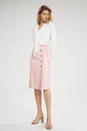 Spódnice - Elegancka SPÓDNICA z zakładką OZDOBNE GUZIKI różowa L - miniaturka - grafika 1