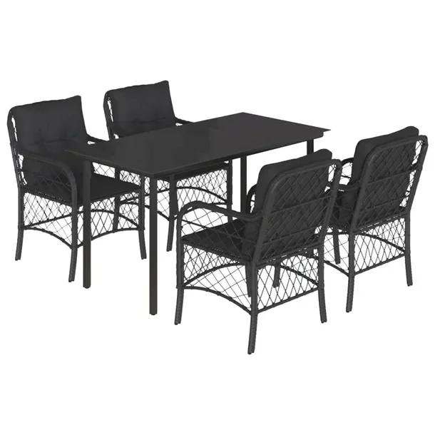 Zestaw Mebli Ogrodowych z Rattanu PE i Stali, Czarny, Stół 140x70x74 cm,