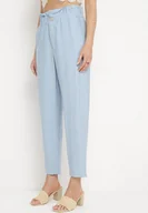 Spodnie damskie - Jasnoniebieskie Spodnie z Marszczoną Gumką w Pasie o Klasycznym Kroju Anifa - miniaturka - grafika 1