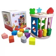 Zabawki interaktywne dla dzieci - Drewniana Układanka Montessori Sorter Nauka Figur Geometria Liczydło Zestaw - miniaturka - grafika 1