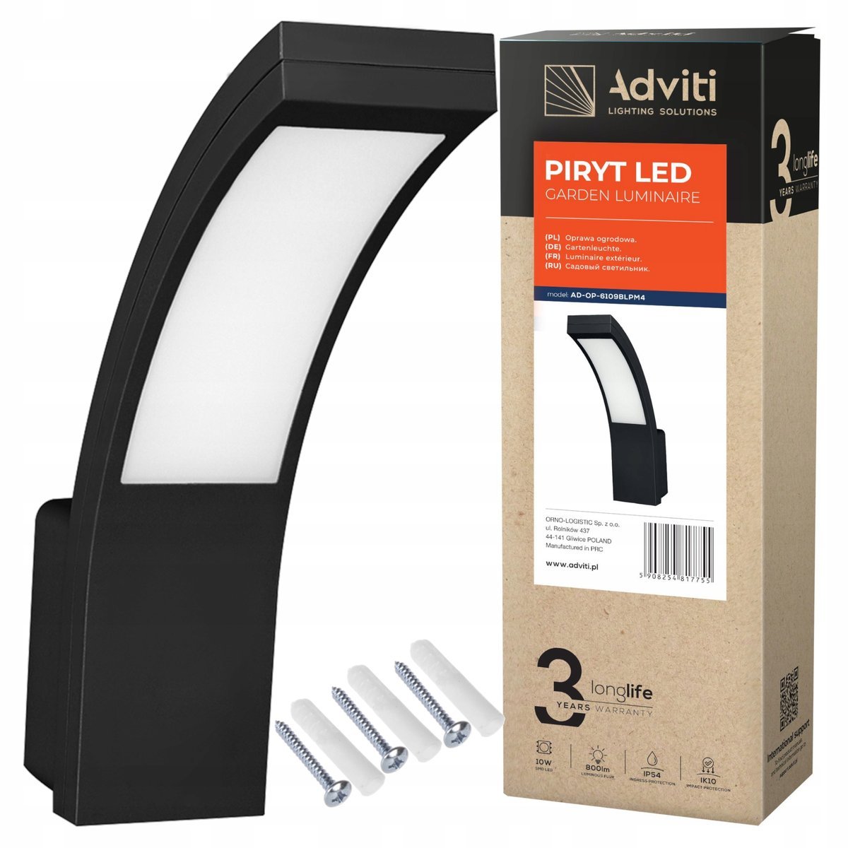 LAMPA ZEWNĘTRZNA LED ELEWACYJNA OGRODOWA KINKIET ZEWNĘTRZNY CZARNA 10W IP54