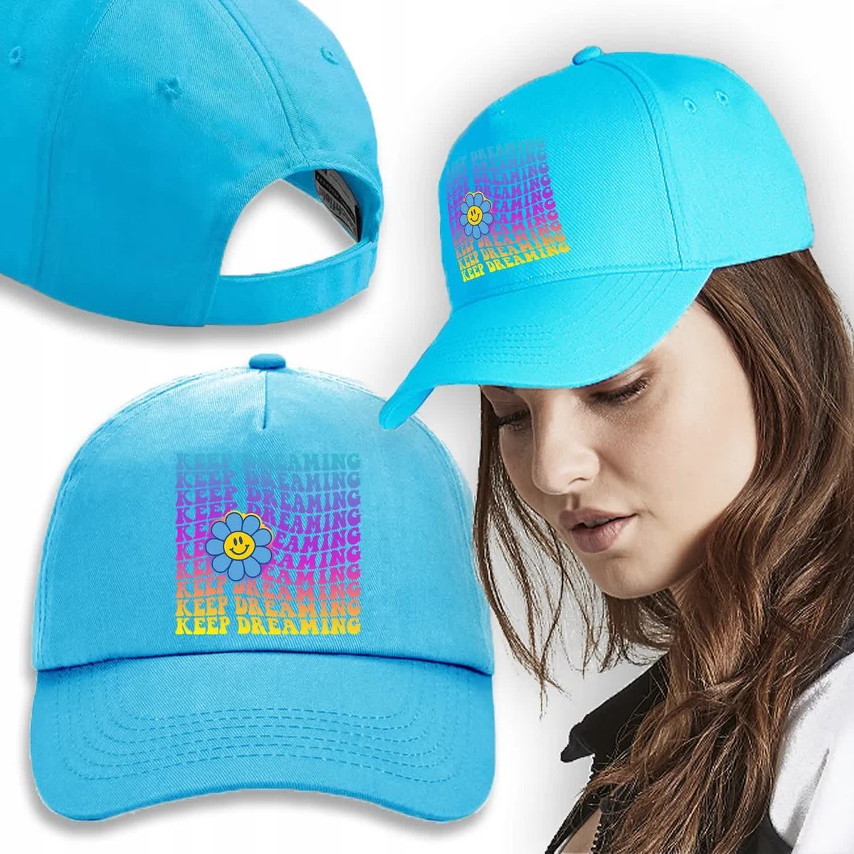 Czapka Daszek NIEBIESKA Na Wiosnę KEEP DREAMING Wz