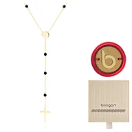 Bransoletki - Naszyjnik damski pozłacany różaniec srebrny 925 ankier czarny BLINGART - miniaturka - grafika 1