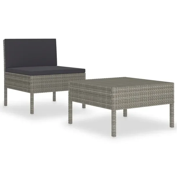 Zestaw Mebli Ogrodowych Rattanowych: Sofa i Stolik, Szary/Antracytowy, 57x6
