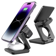 Ładowarki do telefonów - Ładowarka indukcyjna 3w1 do MagSafe QI do Apple iPhone Airpods Watch Alogy QI Charger Stand stojak Czarna - miniaturka - grafika 1